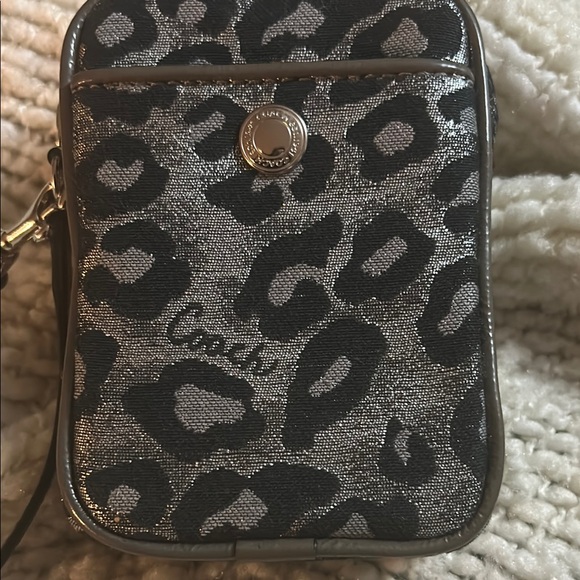 Coach Black and Gray Wristlet with Metallic Ocelot Print Like new - Picture 1 of 5